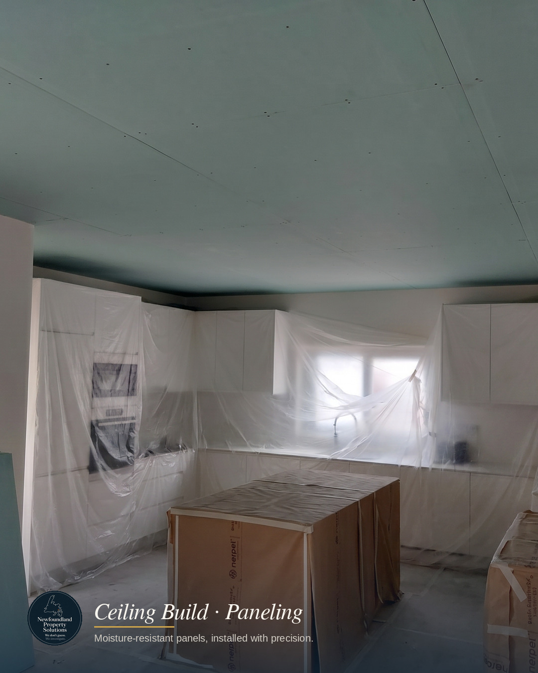 Moisture-resistant ceiling panels installed