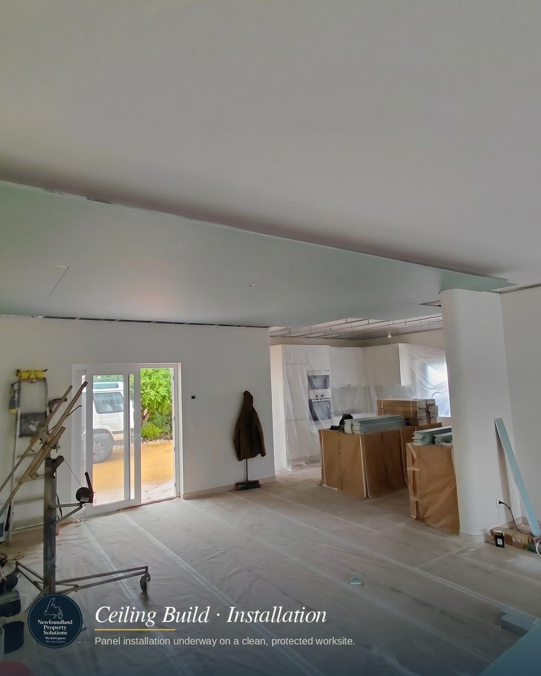 Panel installation underway on a clean, protected worksite
