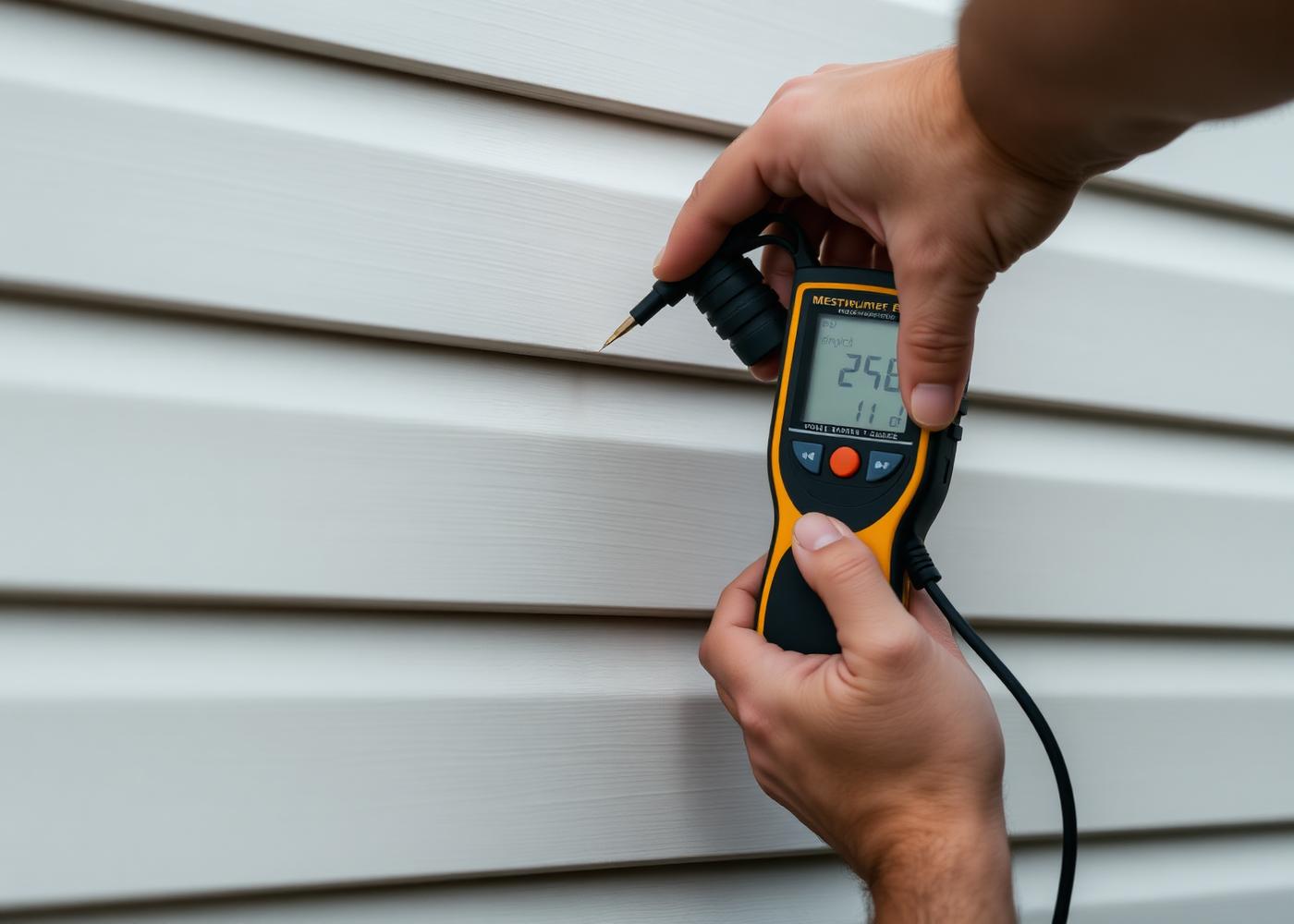 Moisture meter reading on residential siding